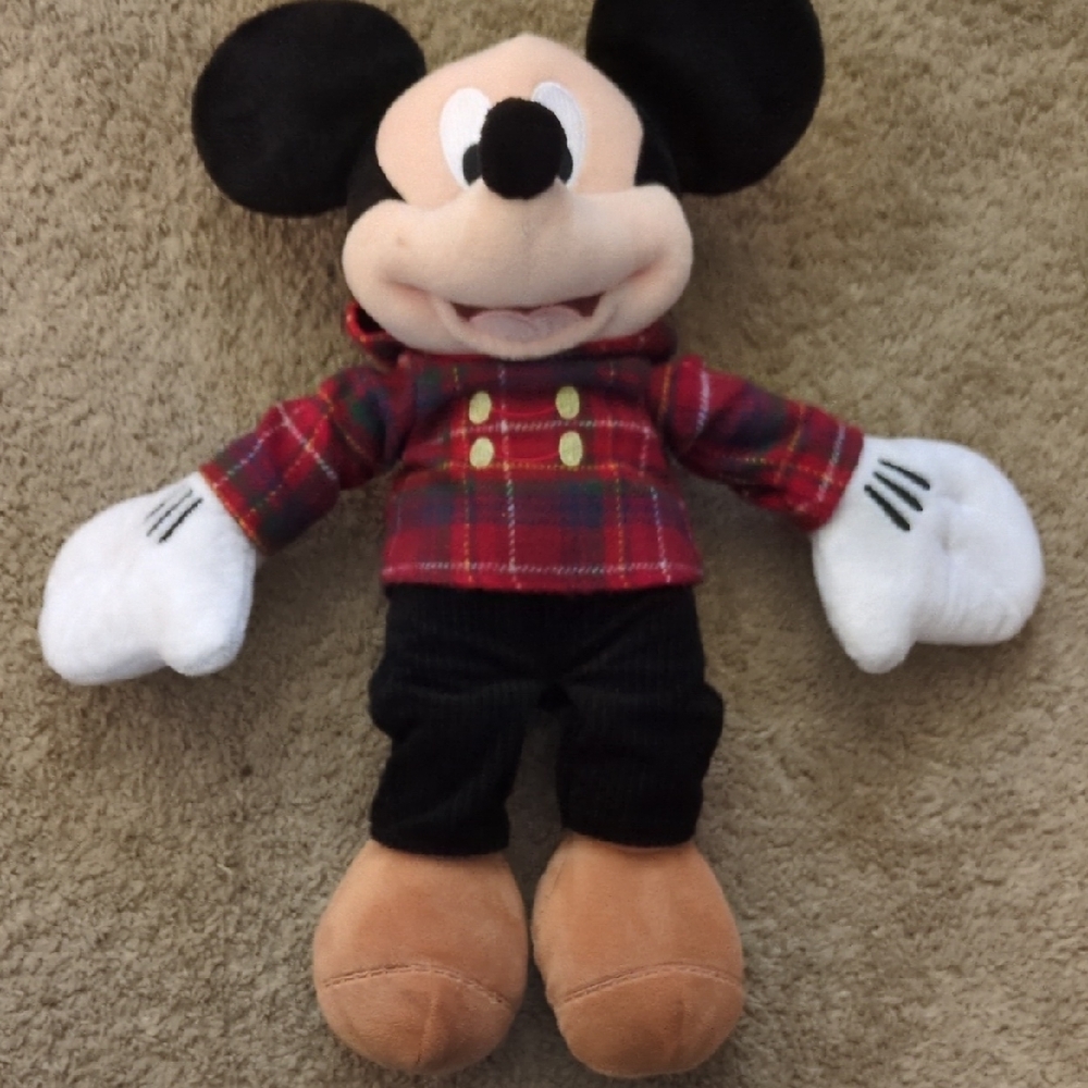 Disney Mickey Mouse Plush Toy - Plaid Red and Black